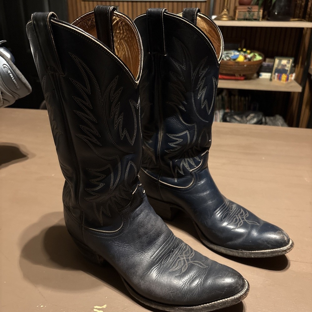 Justin Mens Blue Cowboy Boots Sz 9D 5406 USA Made 95042 Western Pointed Toe